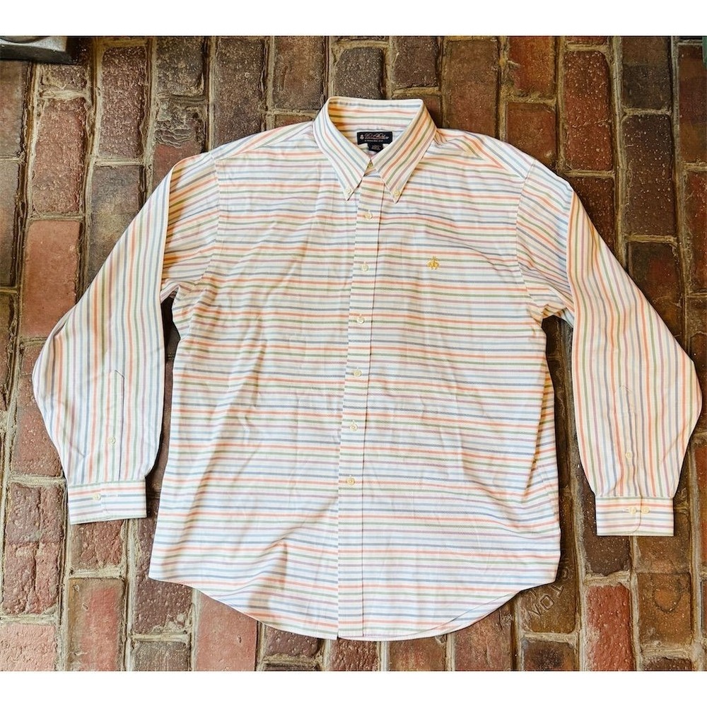 Brooks Brothers Men's XL Suprima cotton non iron Striped Button-Up Shirt Career